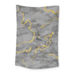 Marble Neon Retro Light Gray With Gold Yellow Veins Texture Floor Background Retro Neon 80s Style Neon Colors Print Luxuous Real Marble Small Tapestry by genx