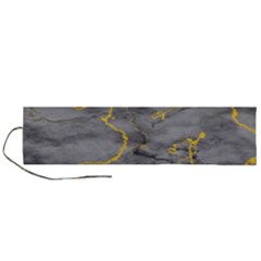 Marble Neon Retro Light Gray With Gold Yellow Veins Texture Floor Background Retro Neon 80s Style Neon Colors Print Luxuous Real Marble Roll Up Canvas Pencil Holder (l) by genx