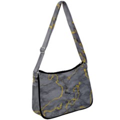 Marble Neon Retro Light Gray With Gold Yellow Veins Texture Floor Background Retro Neon 80s Style Neon Colors Print Luxuous Real Marble Zip Up Shoulder Bag by genx