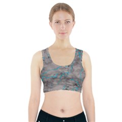 Marble Light Gray With Bright Cyan Blue Veins Texture Floor Background Retro Neon 80s Style Neon Colors Print Luxuous Real Marble Sports Bra With Pocket by genx