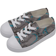 Marble Light Gray With Bright Cyan Blue Veins Texture Floor Background Retro Neon 80s Style Neon Colors Print Luxuous Real Marble Kids  Low Top Canvas Sneakers by genx