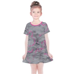 Marble Light Gray With Bright Magenta Pink Veins Texture Floor Background Retro Neon 80s Style Neon Colors Print Luxuous Real Marble Kids  Simple Cotton Dress by genx