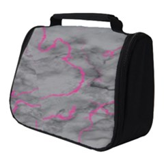 Marble Light Gray With Bright Magenta Pink Veins Texture Floor Background Retro Neon 80s Style Neon Colors Print Luxuous Real Marble Full Print Travel Pouch (small) by genx