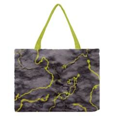 Marble Light Gray With Green Lime Veins Texture Floor Background Retro Neon 80s Style Neon Colors Print Luxuous Real Marble Zipper Medium Tote Bag by genx