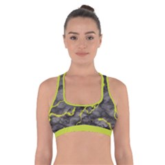 Marble Light Gray With Green Lime Veins Texture Floor Background Retro Neon 80s Style Neon Colors Print Luxuous Real Marble Cross Back Sports Bra by genx