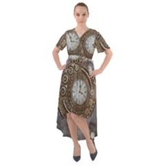 Elegant Steampunk Design Front Wrap High Low Dress