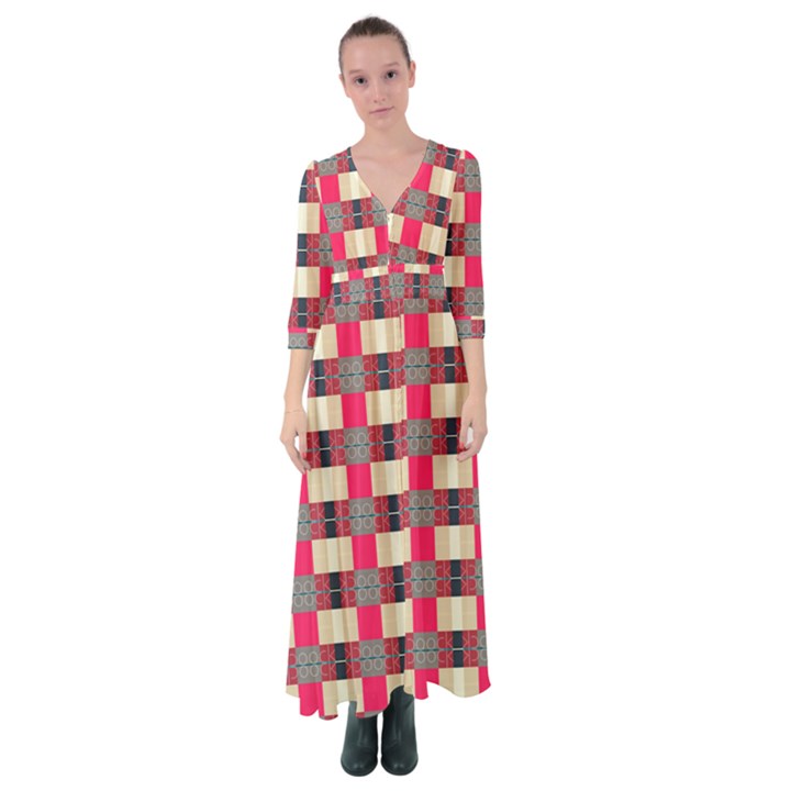 Background Texture Plaid Red Button Up Maxi Dress