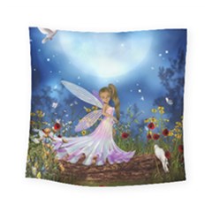 Little Fairy In The Night Square Tapestry (small) by FantasyWorld7
