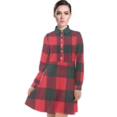 Canadian Lumberjack Red And Black Plaid Canada Long Sleeve Chiffon Shirt Dress by snek