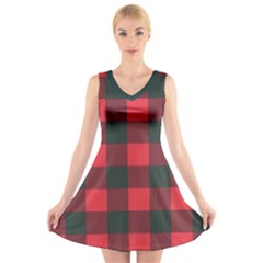 Canadian Lumberjack Red And Black Plaid Canada V-neck Sleeveless Dress by snek