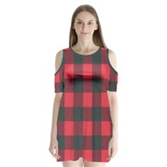 Canadian Lumberjack Red And Black Plaid Canada Shoulder Cutout Velvet One Piece by snek