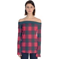 Canadian Lumberjack Red And Black Plaid Canada Off Shoulder Long Sleeve Top by snek