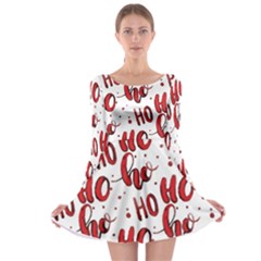 Christmas Watercolor Hohoho Red Handdrawn Holiday Organic And Naive Pattern Long Sleeve Skater Dress by genx