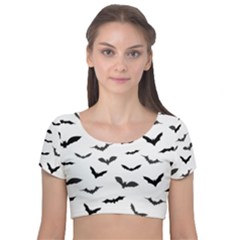 Bats Pattern Velvet Short Sleeve Crop Top  by Sobalvarro