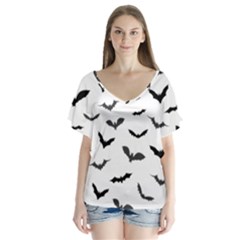 Bats Pattern V-neck Flutter Sleeve Top by Sobalvarro