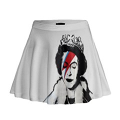 Banksy Graffiti Uk England God Save The Queen Elisabeth With David Bowie Rockband Face Makeup Ziggy Stardust Mini Flare Skirt by snek