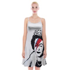 Banksy Graffiti Uk England God Save The Queen Elisabeth With David Bowie Rockband Face Makeup Ziggy Stardust Spaghetti Strap Velvet Dress by snek