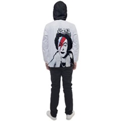 Banksy Graffiti Uk England God Save The Queen Elisabeth With David Bowie Rockband Face Makeup Ziggy Stardust Men s Front Pocket Pullover Windbreaker by snek