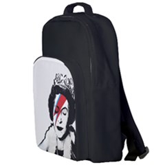 Banksy Graffiti Uk England God Save The Queen Elisabeth With David Bowie Rockband Face Makeup Ziggy Stardust Double Compartment Backpack by snek