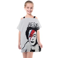 Banksy Graffiti Uk England God Save The Queen Elisabeth With David Bowie Rockband Face Makeup Ziggy Stardust Kids  One Piece Chiffon Dress by snek