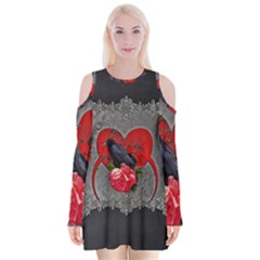 Wonderful Crow On A Heart Velvet Long Sleeve Shoulder Cutout Dress by FantasyWorld7
