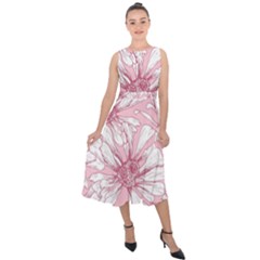 Pink Flowers Midi Tie-back Chiffon Dress by Sobalvarro