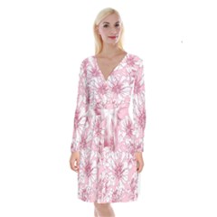 Pink Flowers Long Sleeve Velvet Front Wrap Dress by Sobalvarro