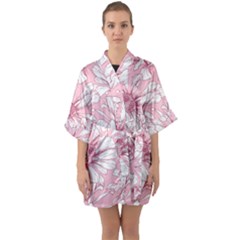 Pink Flowers Half Sleeve Satin Kimono  by Sobalvarro