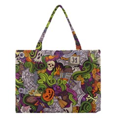 Halloween Doodle Vector Seamless Pattern Medium Tote Bag by Sobalvarro