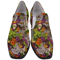 Halloween Doodle Vector Seamless Pattern Women Slip On Heel Loafers by Sobalvarro