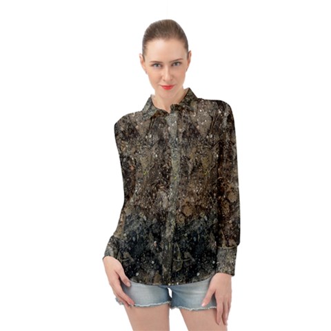 Grunge Organic Texture Print Long Sleeve Chiffon Shirt by dflcprintsclothing