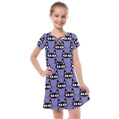 Cute Black Cat Pattern Kids  Cross Web Dress by Valentinaart