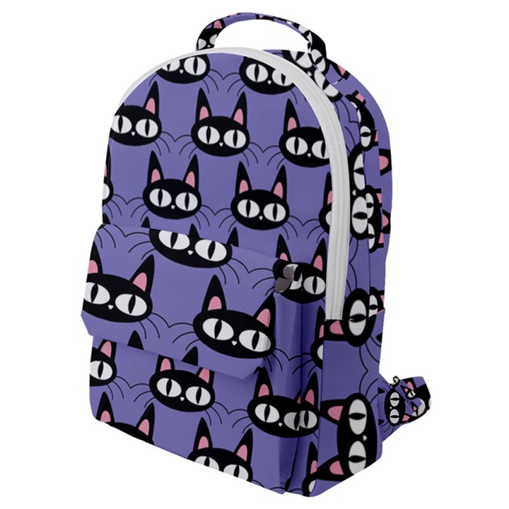 Cute Black Cat Pattern Flap Pocket Backpack (Small)