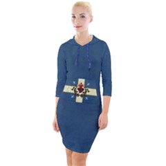 Quebec Flag Drapeau Québec Patriote Carillon Sacré-coeur Christian Catholic Old Vintage With Fleurs De Lys Quarter Sleeve Hood Bodycon Dress by Quebec