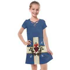 Quebec Flag Drapeau Québec Patriote Carillon Sacré-coeur Christian Catholic Old Vintage With Fleurs De Lys Kids  Cross Web Dress by Quebec