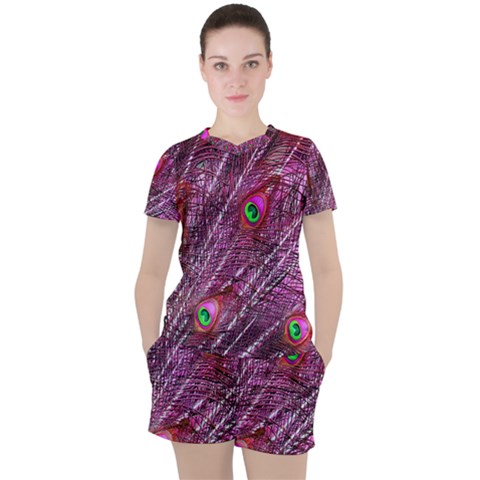 Peacock Feathers Color Plumage Women s Tee And Shorts Set by Sapixe
