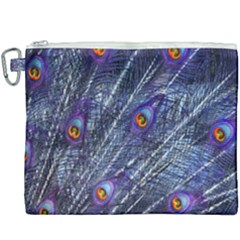 Peacock Feathers Color Plumage Blue Canvas Cosmetic Bag (xxxl) by Sapixe