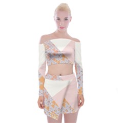 Abstrait Triangles Rose Off Shoulder Top With Mini Skirt Set by kcreatif