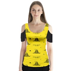Gadsden Flag Don t Tread On Me Yellow And Black Pattern With American Stars Butterfly Sleeve Cutout Tee 