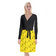 Gadsden Flag Don t Tread On Me Yellow And Black Pattern With American Stars Long Sleeve Velvet Front Wrap Dress