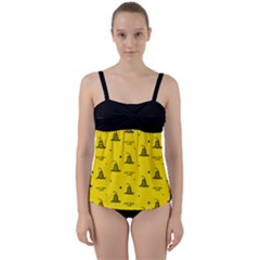Gadsden Flag Don t Tread On Me Yellow And Black Pattern With American Stars Twist Front Tankini Set by snek