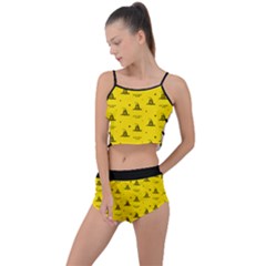Gadsden Flag Don t Tread On Me Yellow And Black Pattern With American Stars Summer Cropped Co-ord Set by snek