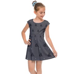 Gadsden Flag Don t Tread On Me Black And Gray Snake And Metal Gothic Crosses Kids  Cap Sleeve Dress by snek