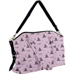 Gadsden Flag Don t Tread On Me Light Pink And Black Pattern With American Stars Canvas Crossbody Bag by snek