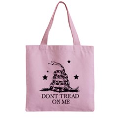 Gadsden Flag Don t Tread On Me Light Pink And Black Pattern With American Stars Zipper Grocery Tote Bag by snek