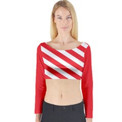 Candy Cane Red White Line Stripes Pattern Peppermint Christmas Delicious Design Long Sleeve Crop Top by genx