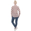 White Candy Cane Pattern with Red and Thin Green Festive Christmas Stripes Women s Long Sleeve Pocket Shirt View2