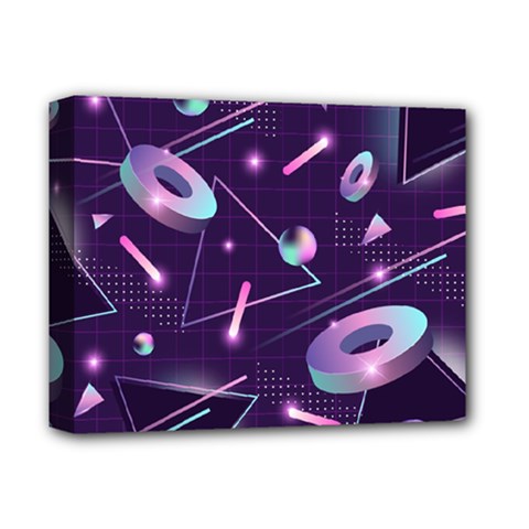 Retrowave Aesthetic Vaporwave Retro Memphis Pattern 80s Design Geometrical Shapes Futurist Pink Blue 3d Deluxe Canvas 14  X 11  (stretched) by genx