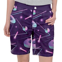 Retrowave Aesthetic Vaporwave Retro Memphis Pattern 80s Design Geometrical Shapes Futurist Pink Blue 3d Pocket Shorts by genx