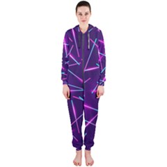 Retrowave Aesthetic Vaporwave Retro Memphis Pattern 80s Design Geometric Shapes Futurist Purple Pink Blue Neon Light Hooded Jumpsuit (ladies)  by genx